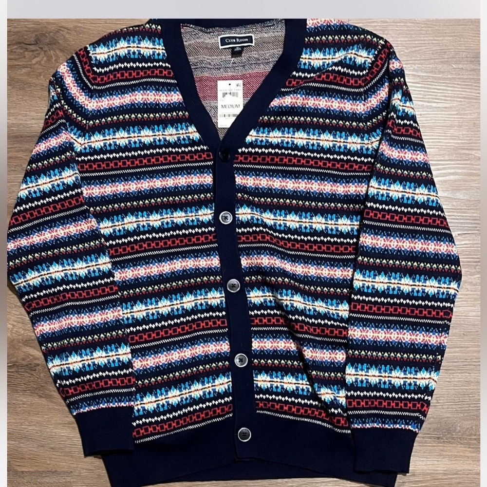 Club Room Blue and Red Cardigan Sweater